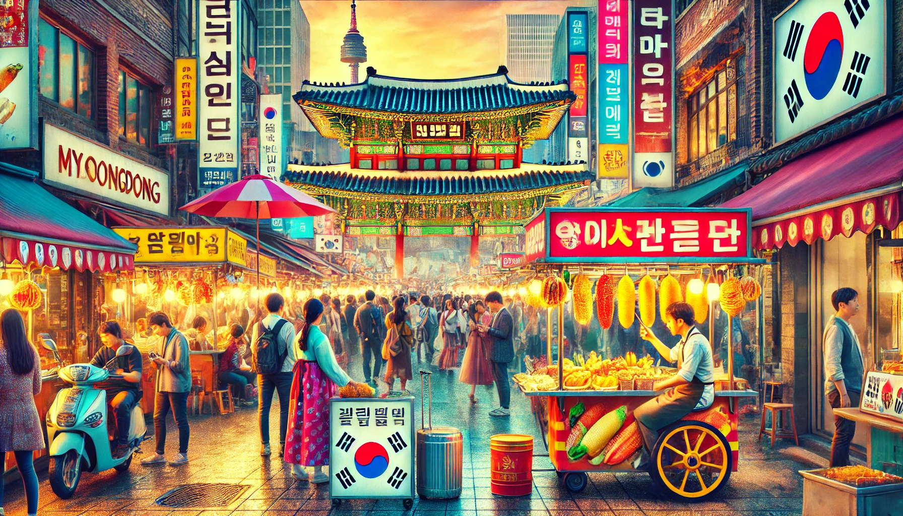 Myeongdong Food Market in Seoul South Korea